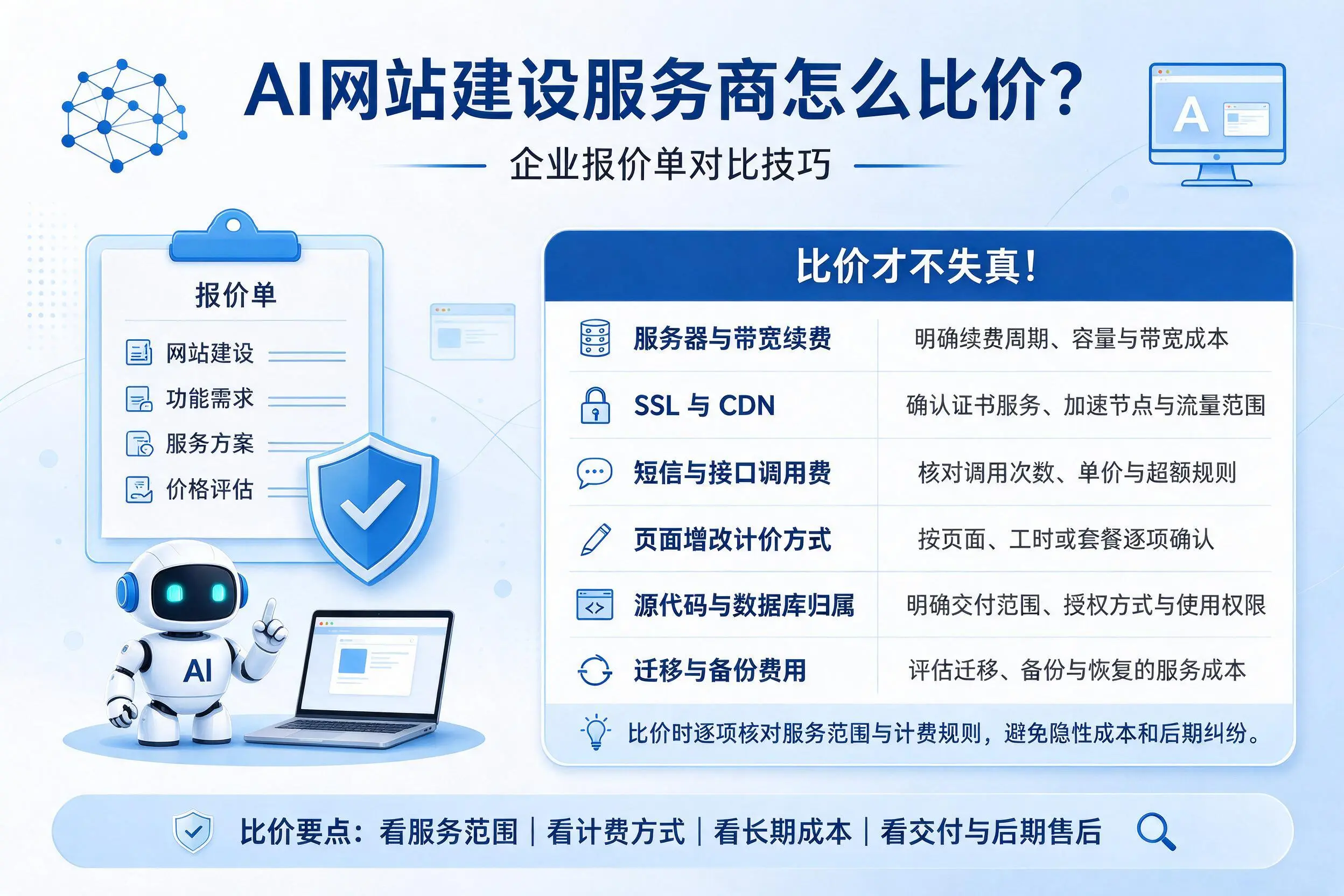 AI网站建设服务商怎么比价?丽水企业报价单对比技巧